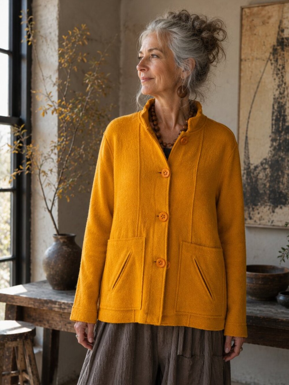 Coldwater Creek Boiled Wool Blend Jacket XL Orange Artsy Lagenlook